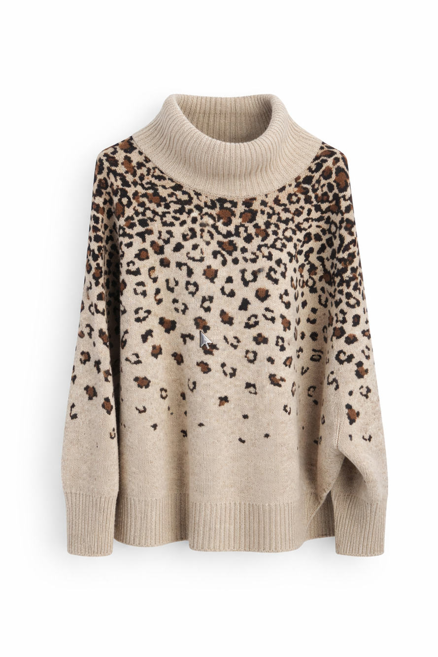 Leopard Print Cowl Neck Sweater Tunic Animal Cozy Statement Pullover IN Studio 3